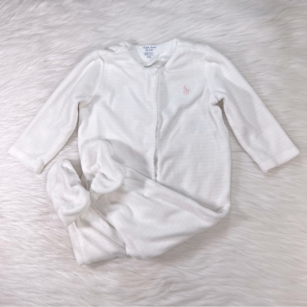 Ralph Lauren white footed pajamas, size 6 months